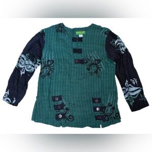 Kusnadi Green Black Tunic Shirt Top Medium Abstract Art To Wear Boho Lagenlook